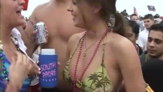 Spring Break amateur girls while flashing their natural boobs